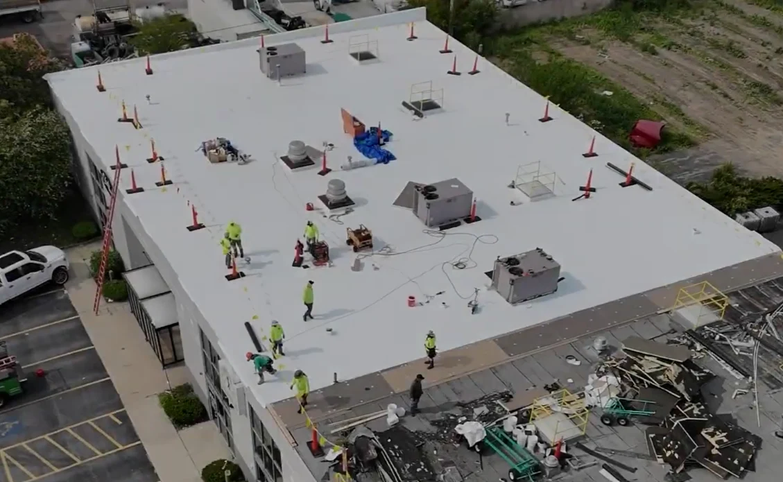 Commercial flat roof membrane installation by a professional Roofing Contractor Bismarck ND.